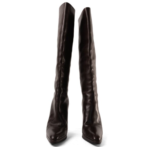 Helmut Lang Brown Leather High Heel Boots - Picture 3 of 5